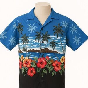Men's Blue Hawaii Aloha Shirt XL Tropical Floral Short Sleeve Casual
